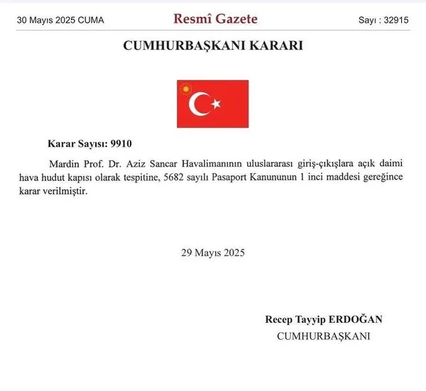 Mardin Prof. Dr. Aziz Sancar Havalimanı’na Uluslararası Statü