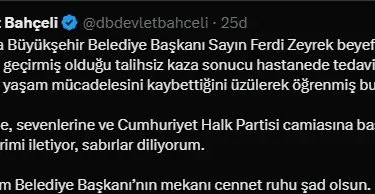 AK Parti'den Ferdi Zeyrek için başsağlığı mesajı